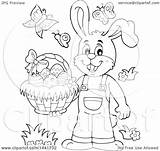 Bunny Easter Rabbit Basket Lineart Holding Illustration Happy Clipart Visekart Royalty Vector sketch template