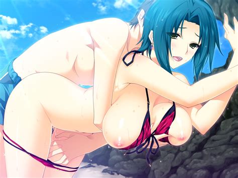 rule 34 akatsuki works hibiki beach bikini blue hair blush breasts