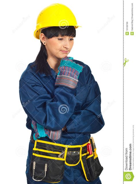 disappointed constructor worker woman stock image image