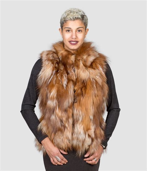 cropped fox fur vest red color   real fur coats accessories