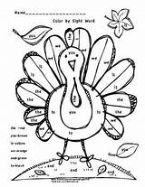 Thanksgiving Sight Word Kindergarten Color sketch template
