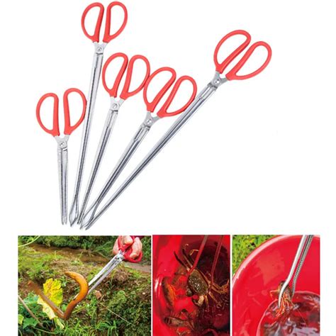 Multi Function Stainless Steel Tongs Red Handle Anti Slip Tooth Clamp