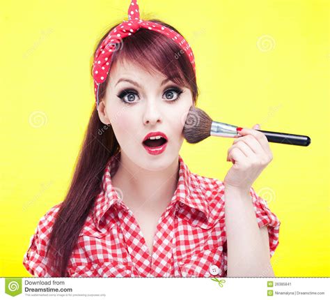 Cute Pin Up Girl Applying Blusher Stock Image Image