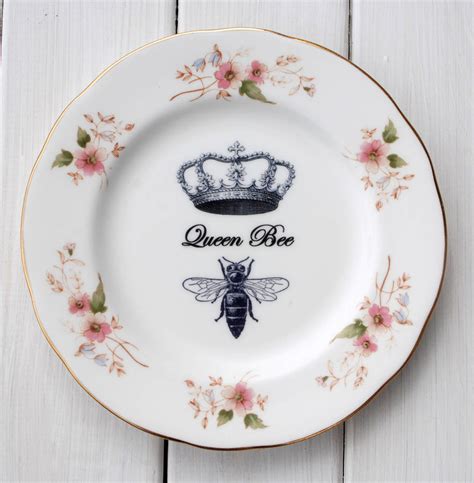 queen bee pink floral upcycled vintage plate  ollie  moo