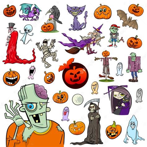 premium vector halloween cartoon set