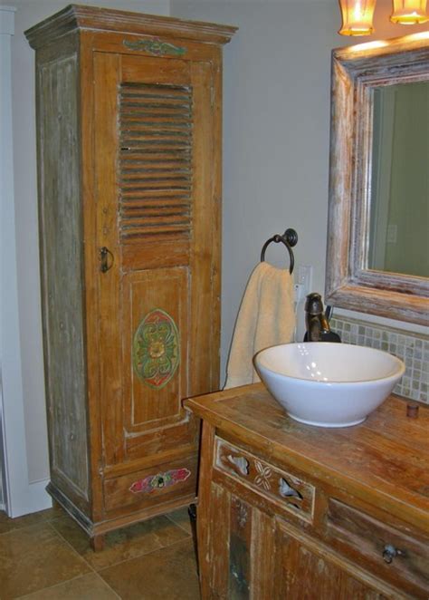 reclaimed teak linen cabinet vanity beach style