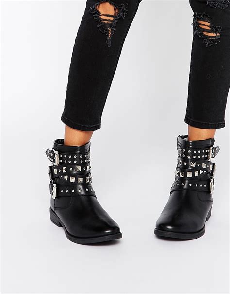 image   asos agro leather studded biker boots