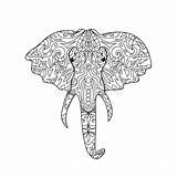 Elephant Zentangle Head Coloring Stock Illustration sketch template