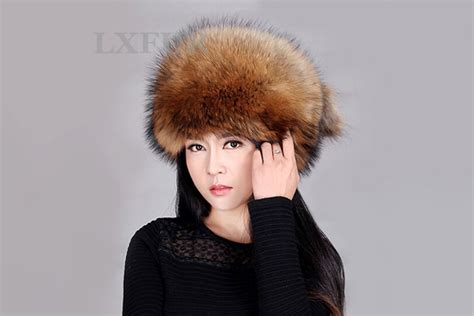 Classic 100 Real Fox Fur Cap Ladies Winter Genuine Raccoon Fur Hat