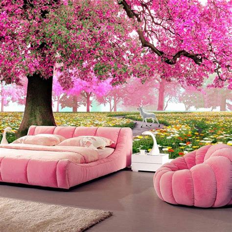Custom Any Size 3d Romantic Pink Woods Mural Home Decor