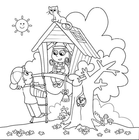 coloring page tree house  buildings  architecture