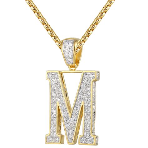 master  bling initial  pendant letter gold finish simulated diamond   tennis necklace
