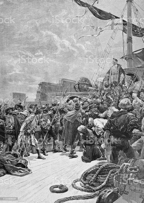 columbus voyage of discovery mutiny on board stock illustration