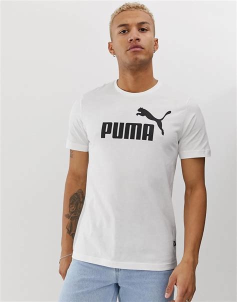 puma essentials  shirt  large logo  white  white  men lyst