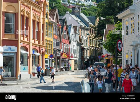 bergen street norway scandinavia stock photo alamy