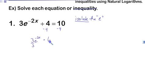 natural logarithms  solve equations youtube