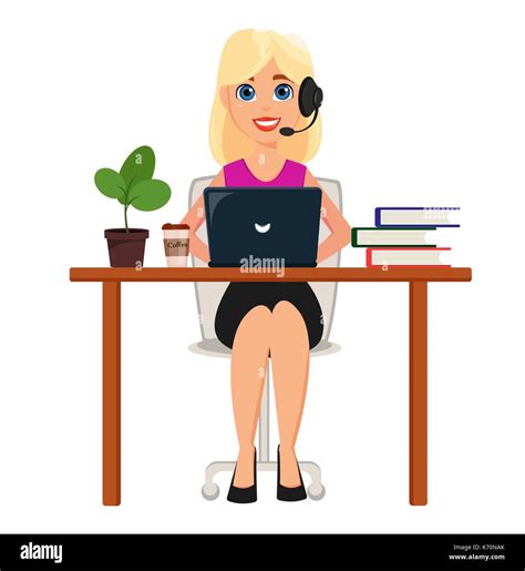 business woman working on laptop at her office desk pretty cartoon