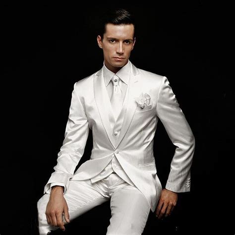 Custom Ivory White Satin Mens Suits 3pieces Tuxedos For Party Prom