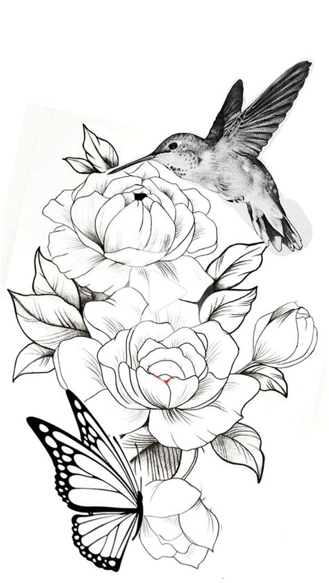 Hummingbird Butterfly And Roses Flower Tattoo Drawings Floral Tattoo