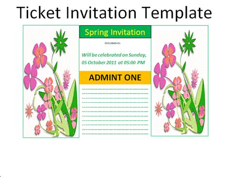 ticket invitation formats   word excel  formats samples
