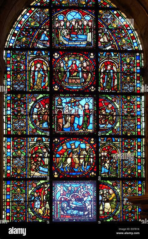 Medieval Gothic Stained Glass Window Showing Scenes From