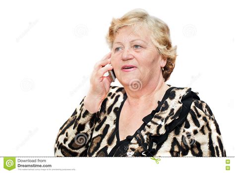 senior woman talking on mobile phone at home isolated on white