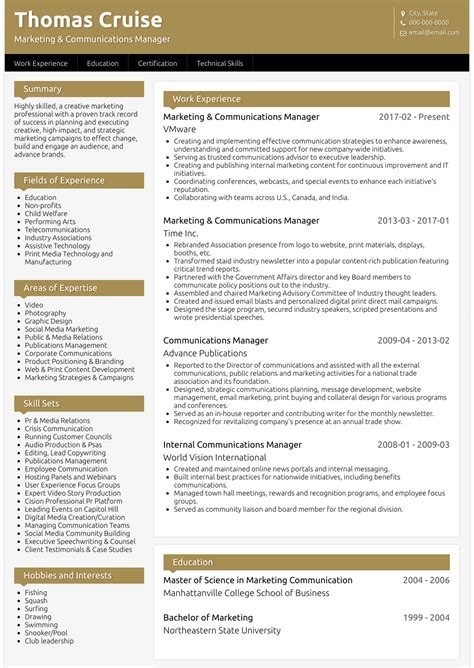 communications manager resume samples  templates visualcv
