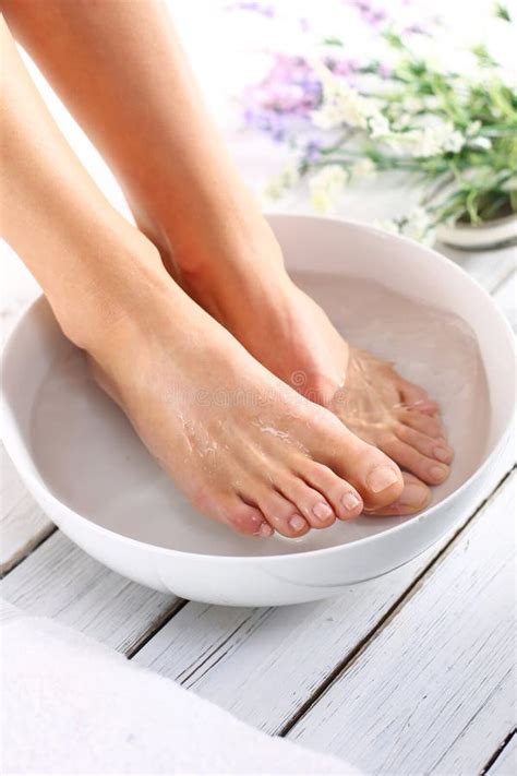 relaxing foot bath moment  relaxation stock photo image  health