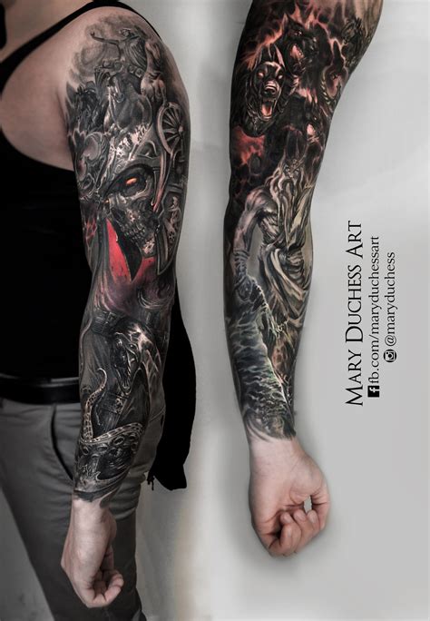 tattoo tattoed dark fantasy skull skulltattoo sleeve mythology zeus poseidon ancor
