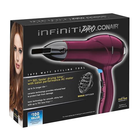 infinitipro  conair ac motor professional ceramic ionic hair dryer  watts burgundy