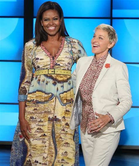 michelle obama wears a gucci map dress on the ellen degeneres show