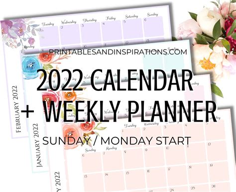 printable  monthly calendar weekly planner printables
