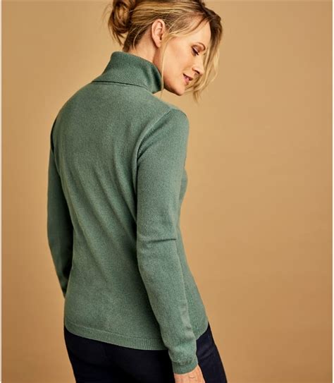 verdigris womens cashmere and merino fitted polo neck knitted jumper