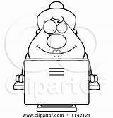 Computer Chubby Lady Happy Business Using Clipart Cartoon Thoman Cory Outlined Coloring Vector Waving sketch template