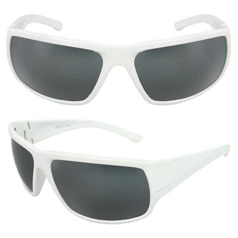 polarized wrap around fashion sunglasses white frame smoke lenses for