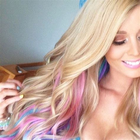 long blonde hair with pink purple teal peek a boo highlights cute summer hair hair do