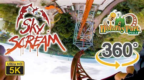 vr 360 ultra hd 5k sky scream roller coaster on ride front