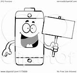 Battery Happy Coloring Cartoon Mascot Holding Sign Clipart Outlined Vector Thoman Cory Regarding Notes sketch template