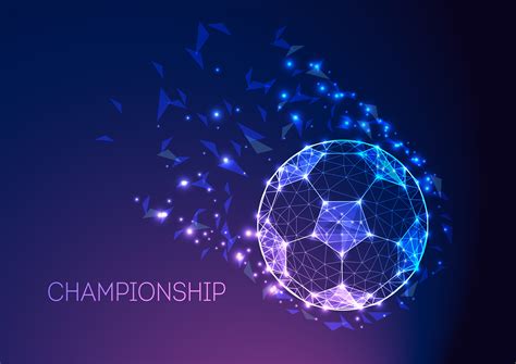 football championship concept  futuristic soccer ball  dark blue purple gradient