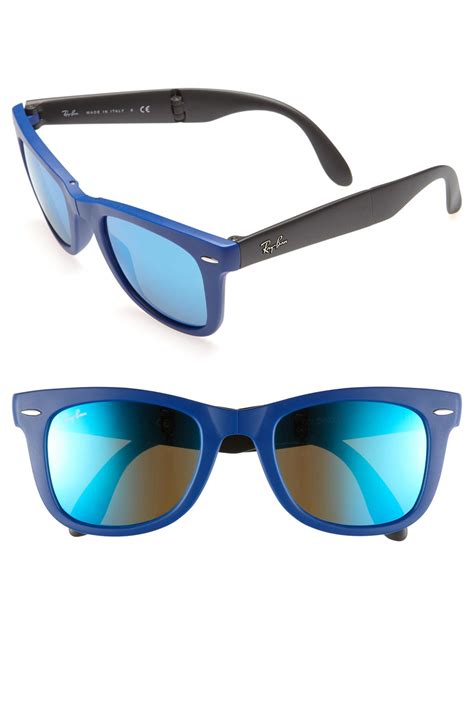 ray ban folding wayfarer mm sunglasses  blue lyst