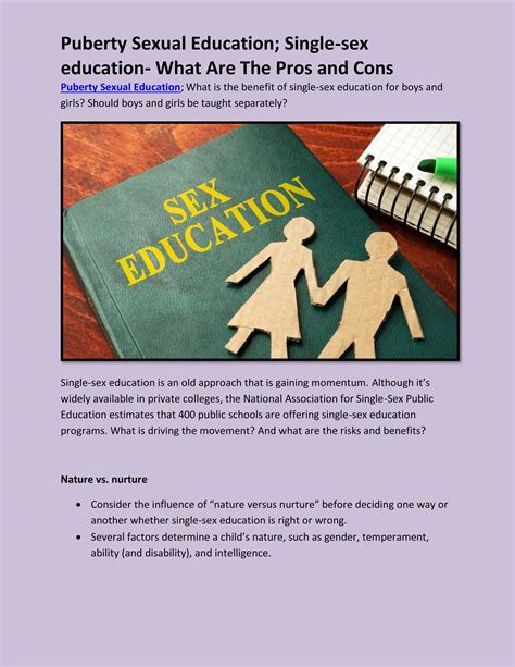 Puberty Sexual Education Single Sex Education What Are The Pros And