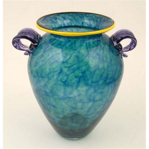 Artist Signed Blue Green Art Glass Vase