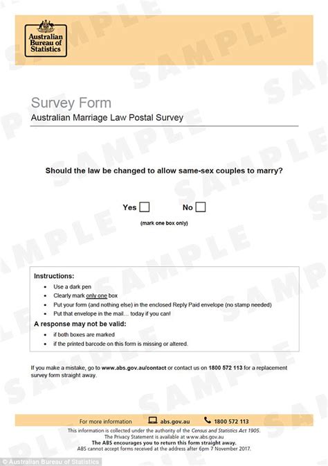 Australias First Look At Same Sex Marriage Survey Form Daily Mail Online