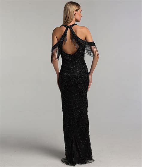 black backless floor length tassel beaded dress evening dresses made