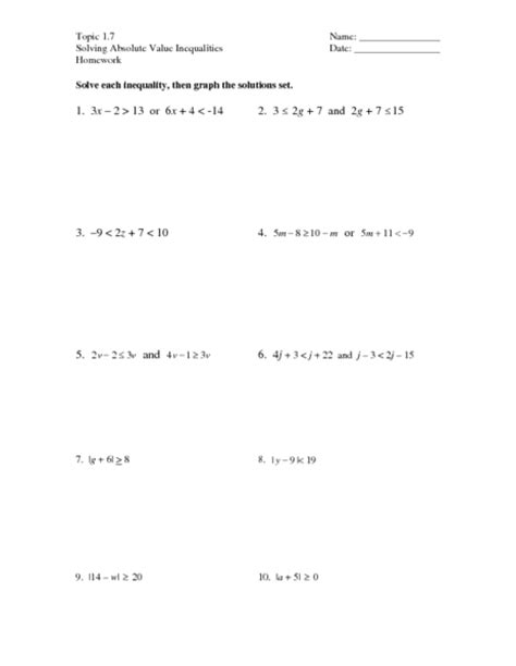 topic  solving absolute  inequalities worksheet