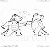 Alligator Dancing Romantic Pair Coloring Clipart Cartoon Cory Thoman Outlined Vector sketch template