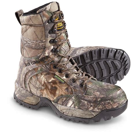 buck commander mens scout  insulated waterproof hunting boots  gram realtree xtra