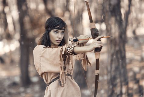 Looking At Camera Native American Clothing Woodland Bow And Arrow