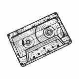 Vector Cassette Illustration Audio Engraving Tape Sketch Style Adults Coloring Book Recorder Portable Player sketch template
