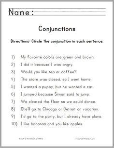 image result  conjunctions sentence examples grade  preposition